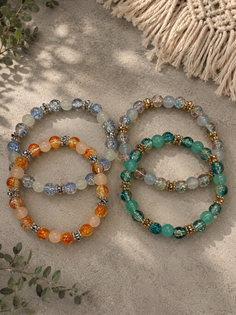 Handcrafted Pastel Ocean & Sunset Glass Bead Bracelets | 4-Piece